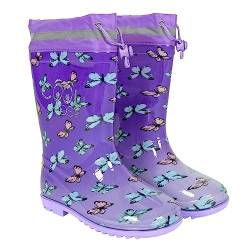 PERLETTI Gummistiefel Violett für Kleine Mädchen - Schmetterlinge Regen Stiefel Kleinkind Kindergarten 3 4 5 6 Jahre - Kinderstiefel Stiefeletten Reflektierend für Kinder (Schmetterlinge, 26/27 EU) von PERLETTI