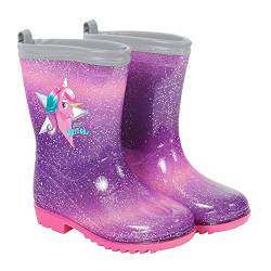 PERLETTI Kinder Einhorn Gummistiefel Rosa mit Glitzern - Wasserdichte Regen Stiefel Regenstiefel mit Rutschfeste Sohle und Silber Rand Reflektierend - Unicorn Stiefeletten Mädchen (Lila, 30/31 EU) von PERLETTI