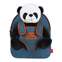 PERLETTI Kuscheltier Panda Rucksack für Kinder mit Plüschtier - Pluschspielzeug Weich Flauschig und Kindergarten Jeans Schultasche mit Plüsch Tier - Baby 3 4 5 Jahren Kindertasche 27x21x9 cm (Panda) von PERLETTI