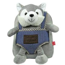 PERLETTI Kuscheltier Rucksack Husky Plüsch Abnehmbar Weich für Kleinkinder - Kinderrucksack Plüschtier Hort Kindergarten Baby Kinder 3 4 5 Jahren - Plüschspielzeug Kindertasche - 22x25x3 cm (Husky) von PERLETTI