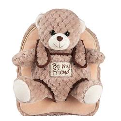 PERLETTI Kuscheltier Teddybär Rucksack für Kinder mit Plüschtier Bär - Pluschspielzeug Weich Flauschig und Kindergarten Schultasche mit Tasche - 3 4 5 Jahren Baby Kindertasche 27x21x9 cm (Braunbär) von PERLETTI