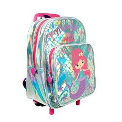 PERLETTI Meerjungfrau Kleine Rucksack mit Rollen für Kinder 2/5 Jahre - Reflektierende Kindergarten Schultasche Mädchen - Kindergartenrucksack mit Reflektor für Sicherheit - 32x23x15 cm (Meerjungfrau) von PERLETTI