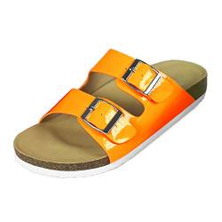 PERLETTI Pantoletten Damen Sommer Haus Strand - Mädchen Verstellbare Hausschuhe Farbig Bunt - Frauen Schlappen Laufkomfort Bequem - Flache Sandalen Badelatschen (Pantoletten Orange, numeric_38) von PERLETTI