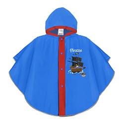 PERLETTI Pirat Regenponcho für Kinder 3 4 5 6 Jahre mit Refletierenden Details - Sicher Regen Cape Kleinkind Jungen Mädchen Kindergarten - Regenmantel Blau mit Piratenschiff (Pirat, 3-6 Jahre) von PERLETTI