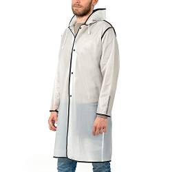 PERLETTI Regencape Wasserdicht Damen Herren Reflktierende Details - Regenjacke Wandern Outdoor Trekking Reisen mit Kapuze - Regen Poncho Waterproof Kompakt Camping (S, Transparent mit Rand Schwarz) von PERLETTI