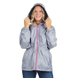 PERLETTI Regenjacke Damen Grau mit Hohe Sichtbarkeit - Reflektierende Regenponcho Windbreaker Trainingsjacke für Frauen - Wasserdichte Outdoor Rain Jacket - Anorak für Freizeit (L, Grau) von PERLETTI