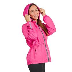 PERLETTI Regenjacke Damen Pink mit Hohe Sichtbarkeit - Reflektierende Regenponcho Windbreaker Trainingsjacke für Frauen - wasserdichte Outdoor Rain Jacket - Anorak für Freizeit (L, Rosa) von PERLETTI