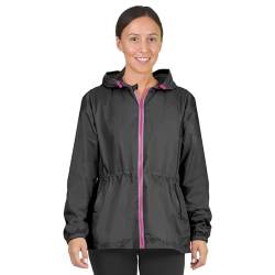 PERLETTI Regenjacke Damen Schwarz mit Hohe Sichtbarkeit - Reflektierende Regenponcho Windbreaker Trainingsjacke für Frauen - Wasserdichte Outdoor Rain Jacket - Anorak für Freizeit (L, Schwarz) von PERLETTI