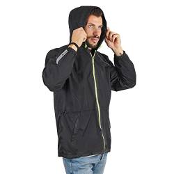 PERLETTI Regenjacke Herren für Hohe Sichtbarkeit - Reflektierende Regenponcho Windbreaker Trainingsjacke für Männer - Wasserdichte Rain Jacket mit Etui - Anorak für Freizeit (L, Schwarz) von PERLETTI