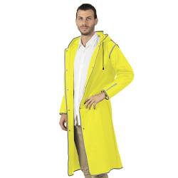 PERLETTI Regenponcho Wasserdicht Damen Herren Reflktierende Details - Regenjacke Wandern Outdoor Trekking Reisen mit Kapuze - Regen Cape Waterproof Kompakt Camping (L, Gelb) von PERLETTI