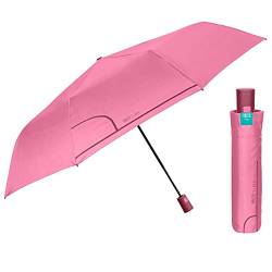 PERLETTI Regenschirm Automatik Pink für Frauen Damen - Handtasche Taschenschirm Klein Sturmfest Winddicht - Damenchirm Mini Kompakt Leicht - Reisen Regen Schirm Einfarbig - Durchmesser 96 cm (Rosa) von PERLETTI