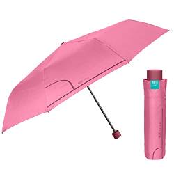 PERLETTI Regenschirm Damen Rosa Kompakt - Farbige Taschenschirm Faltbar Windfest Stabil mit Manueller Öffnung - Kleiner Schirm Minischirm Sturmfest für Mädchen Jungen - Durchmesser 97 cm (Rosa) von PERLETTI