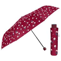 PERLETTI Regenschirm Damen Rot mit Weißen Blumen - Taschenschirm Manuell für Frauen Mädchen - Handtasche Damenschirm Regen Schirm Kompakt Sturmfest - Durchmesser 97 cm (Rot mit Gänseblümchen) von PERLETTI