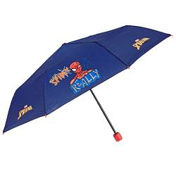 PERLETTI Spiderman Regenschirm Taschenschirm Jungen - Marvel Kinderregenschirm Spider Man - Klein Kinder Schirm Kompakt Windfest - Umbrella Grundschule 7+ Jahren - Durchmesser 91 cm (Gepunktet) von PERLETTI