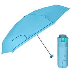 PERLETTI Super Kompakt Regenschirm für Mädchem Damen - Minischirm Taschenschirm Klein Klappbar Hellblau mit Manueller Öffnung - Frauen Regen Schirm Windfest mit Etui - Durchmesser 90 cm (Himmelblau) von PERLETTI
