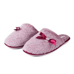 PERLETTI Winterpantoffeln für Frauen Grau und Rosa - Modische Hausschuhe aus Kunstpelz mit Rutschfester Sohle für Damen - Weiche und Warme Pantoffeln mit Schleife für den Winter (Rosa, 39 EU) von PERLETTI