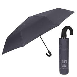 PERLETTI XL Regenschirm Grau Kompakt für Herren - Einfarbiger Taschenschirm Sturmfest Resistent mit Gebogenem Griff - Herrenschirm Regen Schirm Geräumig - Durchmesser 118 cm (XL Grau) von PERLETTI
