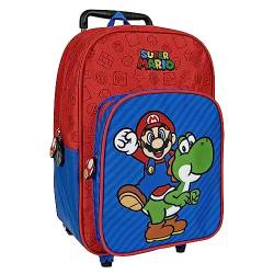 Super Mario Kinderrucksack mit Rollen - Kindergarten Rucksack für Kinder 3 4 5 6 Jahre - Trolley Schultasch mit Yoshi - Rollenrucksack mit Abnehmbaren Rädern für Kleine Jungen - 36x25x12 cm von PERLETTI