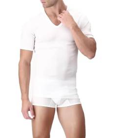 Perofil "V-Ausschnitt" - T-Shirt aus schottischem Garn Tg. 4 (M), Bianco, Medium von PEROFIL