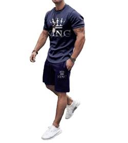 PERSIMONE Sommer Herren Fitnessmode Casual Sportswear Anzug Übergroßer Trainingsanzug King of Spades Bedrucktes Kurzarm T-Shirt + Shorts 2-teiliges Set von PERSIMONE