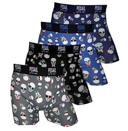 PESAIL Boxershorts Dark line mit Totenkopf Skull 4er Pack, Größe Large (L), Farbe je 1x dunkelblau, hellblau, schwarz, grau von PESAIL