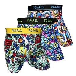 PESAIL lustige Cartoon Boxershorts 3er Pack, Größe XX-Large (2XL), Farbe je 1x blau, grün, gelb von PESAIL