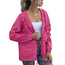 Damen Wasserdichter Regenmantel Leichte Regenjacke Kapuze Windbreaker mit Taschen für Outdoor, Pink, 4X-Groß von PESION