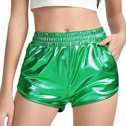 PESION Damen Metallic Shiny Shorts Sparkly Rave Hot Short Pants, Grün , Groß von PESION