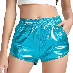 PESION Damen Metallic Shiny Shorts Sparkly Rave Hot Short Pants, See Blue #1, Groß von PESION