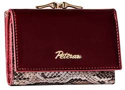 PETERSON | Damenbrieftasche | Kompakt | Geräumig | 5 Kartenfächer | Geldscheinfach | Münzfach | Naturleder | Elegant | RFID-System (Rotwein Boa) von PETERSON