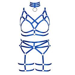 PETM·HS Dicke Frau Dessous Strumpfband Set Käfig Körper Brustgeschirr Plus Size Damen Body Harness Gürtel Riemchen Club Party Rave EDC Punk Goth Kleidung (Königsblau) von PETM·HS