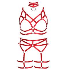 PETM·HS Dicke Frau Dessous Strumpfband Set Käfig Körper Brustgeschirr Plus Size Damen Body Harness Gürtel Riemchen Club Party Rave EDC Punk Goth Kleidung (rot) von PETM·HS