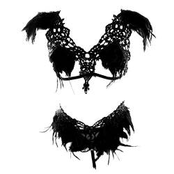 Damen Feder BH Satz Full Body Harness Straps Elastic Brust Geschirre Epaulette Flügel Strumpfband Punk-Gothic-Style (Schwarz) von PETMHS