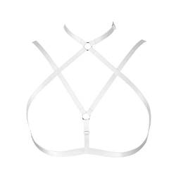 Damen Harness BH Straps Elastic Brust Punk Gothic Geschirre Käfig Büstenhalter Knechtschaft Ganzer Körper Body Cage Bra (Weiß) von PETMHS