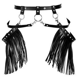 Damen Harness Leder Strumpfband Quaste Rock Body Harness Taillengurte Verstellbare Halloween Club Kostüme (Schwarz) von PETMHS