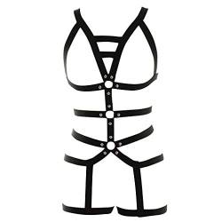 Damen Harness Strappy Ganzer Körper ärmelloser BH Rock Strumpfband Set Körper Geschirr Punk Gothic Brust Gürtel Tanzen Halloween-Fest (Schwarz) von PETMHS