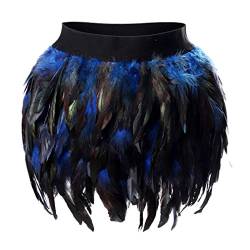 Frauen Feder Rock Körpergeschirr Mittlere Taille Mini A-line Rock Mode Käfig Dessous Gothic Rave Wear (Blau, L) von PETMHS