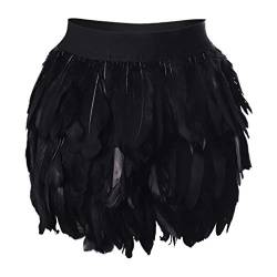 Frauen Feder Rock Körpergeschirr Mittlere Taille Mini A-line Rock Mode Käfig Dessous Gothic Rave Wear (Y schwarz, L) von PETMHS
