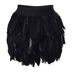 Frauen Feder Rock Körpergeschirr Mittlere Taille Mini A-line Rock Mode Käfig Dessous Gothic Rave Wear (Y schwarz, M) von PETMHS