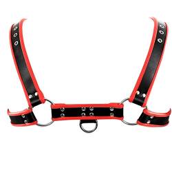 Herren Leder Body Harness Männer Punk Mann Leder Tops Cage Chest Half Harnessess Verstellbare Black Dance Rave Festival Kostüme (rot B) von PETMHS