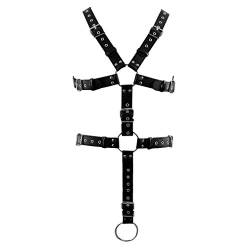 Herren Leder Body Harness Männer Punk Mann Leder Tops Cage Chest Half Harnessess Verstellbare Black Dance Rave Festival Kostüme (schwarz H) von PETMHS