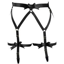 PETMHS Damen Bein Harness Punk Taille Bein Sling Strumpfgürtel Gummiband Hohl Oberschenkel Strümpfe Sling Gothic Unterwäsche (Schwarz) von PETMHS