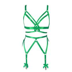 PETMHS Damen Body Harness Dessous Full Cage Hollow Out Strumpfgürtel Plus Size Strappy Adjust Punk Goth Festival Rave Art Kleidung (Gras-Grün) von PETMHS