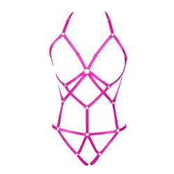 PETMHS Damen Body Harness Straps Elastic Riemchen Full Cage Body Harness Dessous Strumpfband Set Strap Hohl Top BH Punk Gothic Festival Wear (Rose Red) von PETMHS