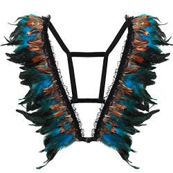 PETMHS Damen Feder Harness BHS Epaulette Schulter Flügel Körper Kabelbaum BH Ärmellos Sling Tops Hohl BH Punk Gothic Bralette (Dunkel Grün) von PETMHS