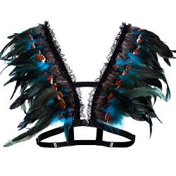 PETMHS Damen Feder Harness BHS Epaulette Schulter Flügel Körper Kabelbaum BH Ärmellos Sling Tops Hohl BH Punk Gothic Bralette (See blau 302) von PETMHS