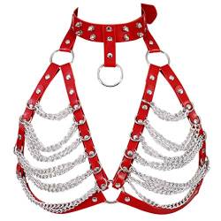 PETMHS Damen Ganzer Körper Leder Harness Punk Gothic Brust Gürtel Leather (Red) von PETMHS