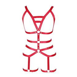 PETMHS Damen Ganzer Körper ärmelloser BH Punk Goth Harness Ganzkörpergurt Strapsgürtel Strümpfe Dessous Elastischer Strapsgürtel Straps (Rot) von PETMHS