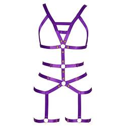 PETMHS Damen Ganzer Körper ärmelloser BH Punk Goth Harness Ganzkörpergurt Strapsgürtel Strümpfe Dessous Elastischer Strapsgürtel Straps (Tiefpurpur) von PETMHS