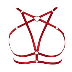 PETMHS Damen Harness BH Straps Elastic BrustPunk Body Harness für Damen Brustkäfig Harness BH aushöhlen Körper Punk Gothic Charm Tops Gürtel Rave Kleidung (Claret 137) von PETMHS